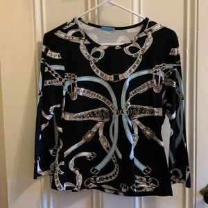 J. McLaughlin Black & Blue Patterned Top
